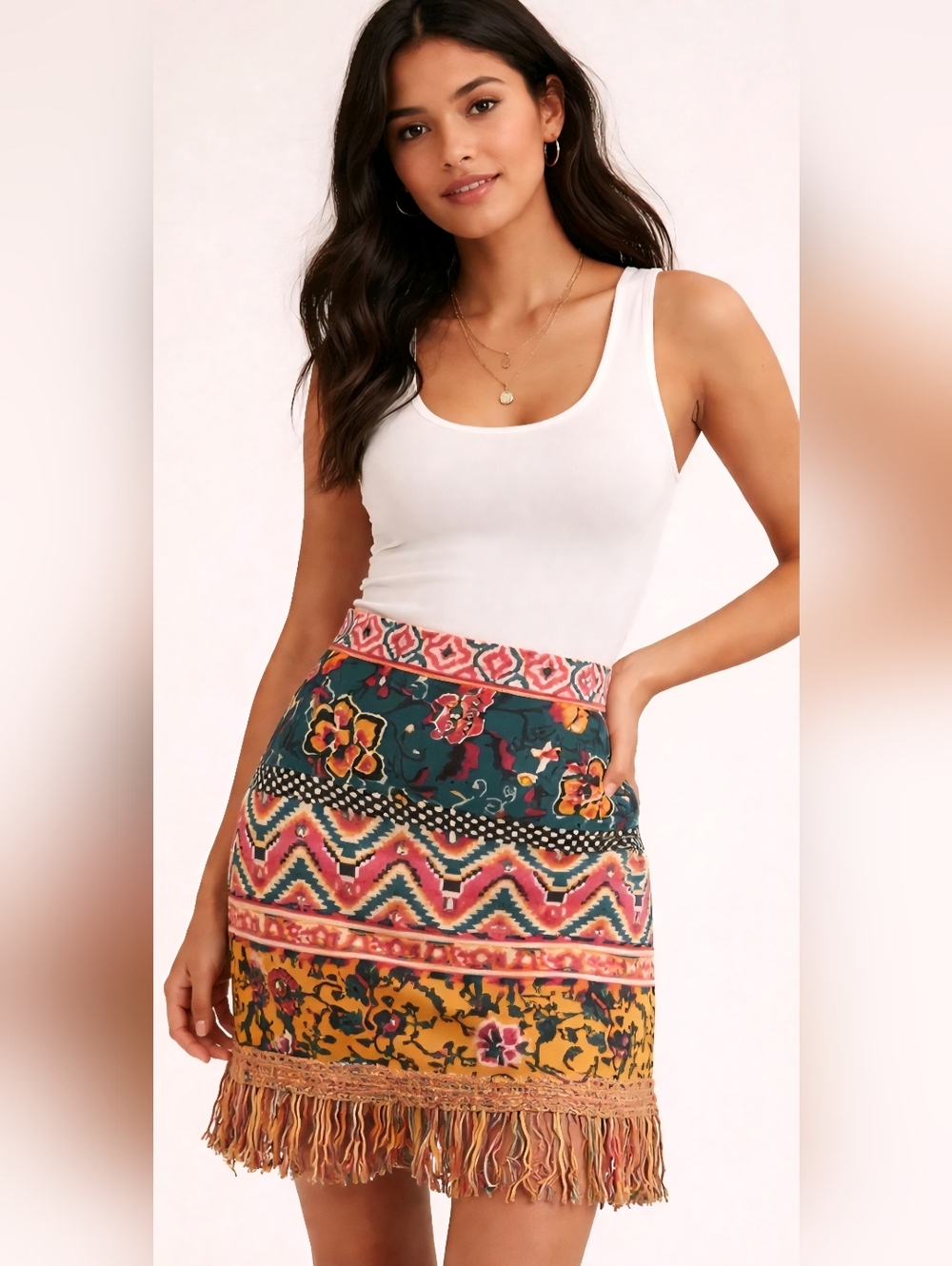 Anthropologie Fringed Sweater Mini Boho Skirt , Size SP